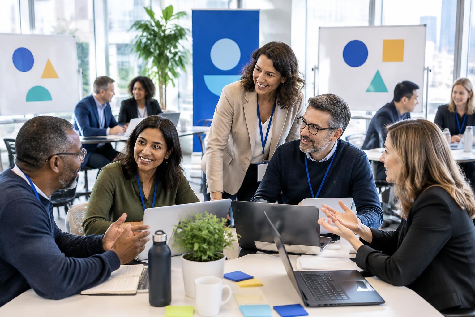 Professionals collaborating during an AI innovation challenge